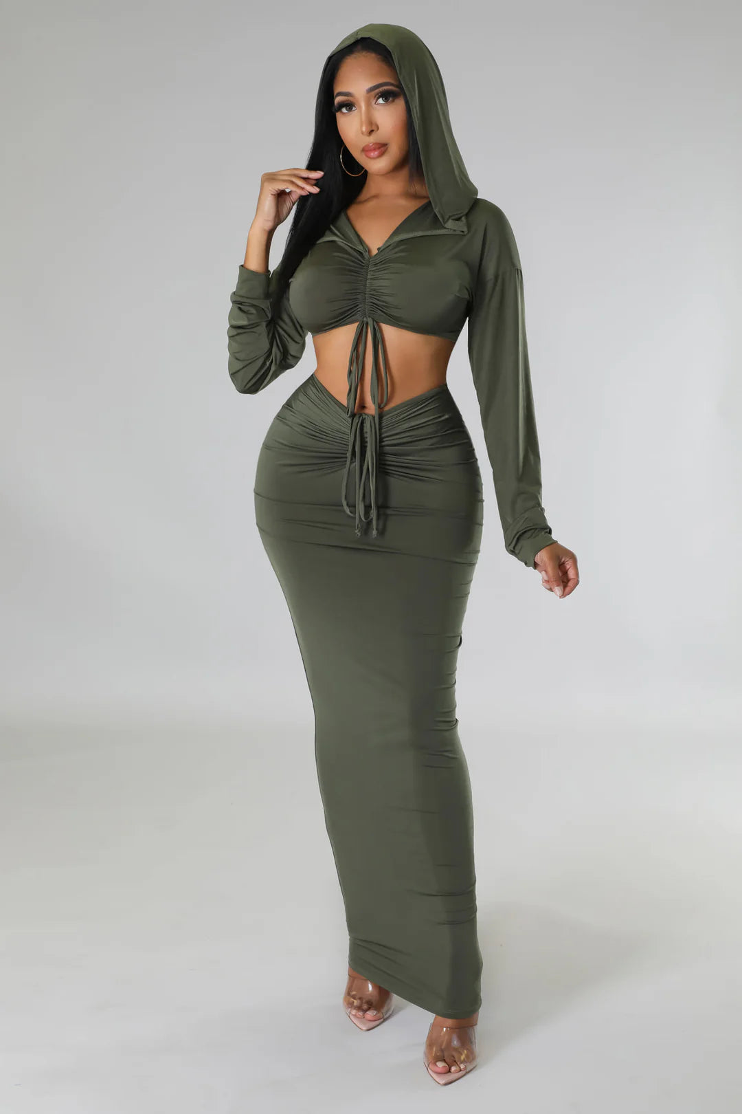 Front Ruched Crop Hoodie & Skirt Set Regular price$45.00