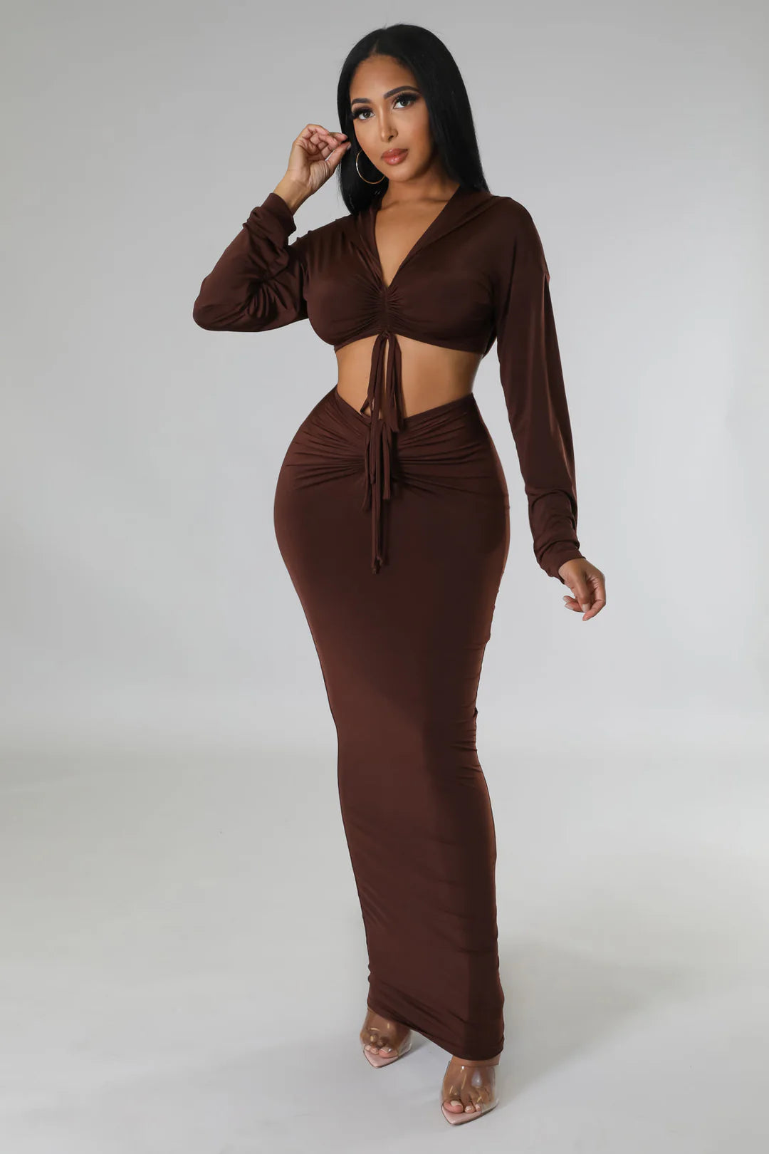 Front Ruched Crop Hoodie & Skirt Set Regular price$45.00