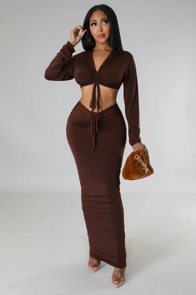 Front Ruched Crop Hoodie & Skirt Set Regular price$45.00