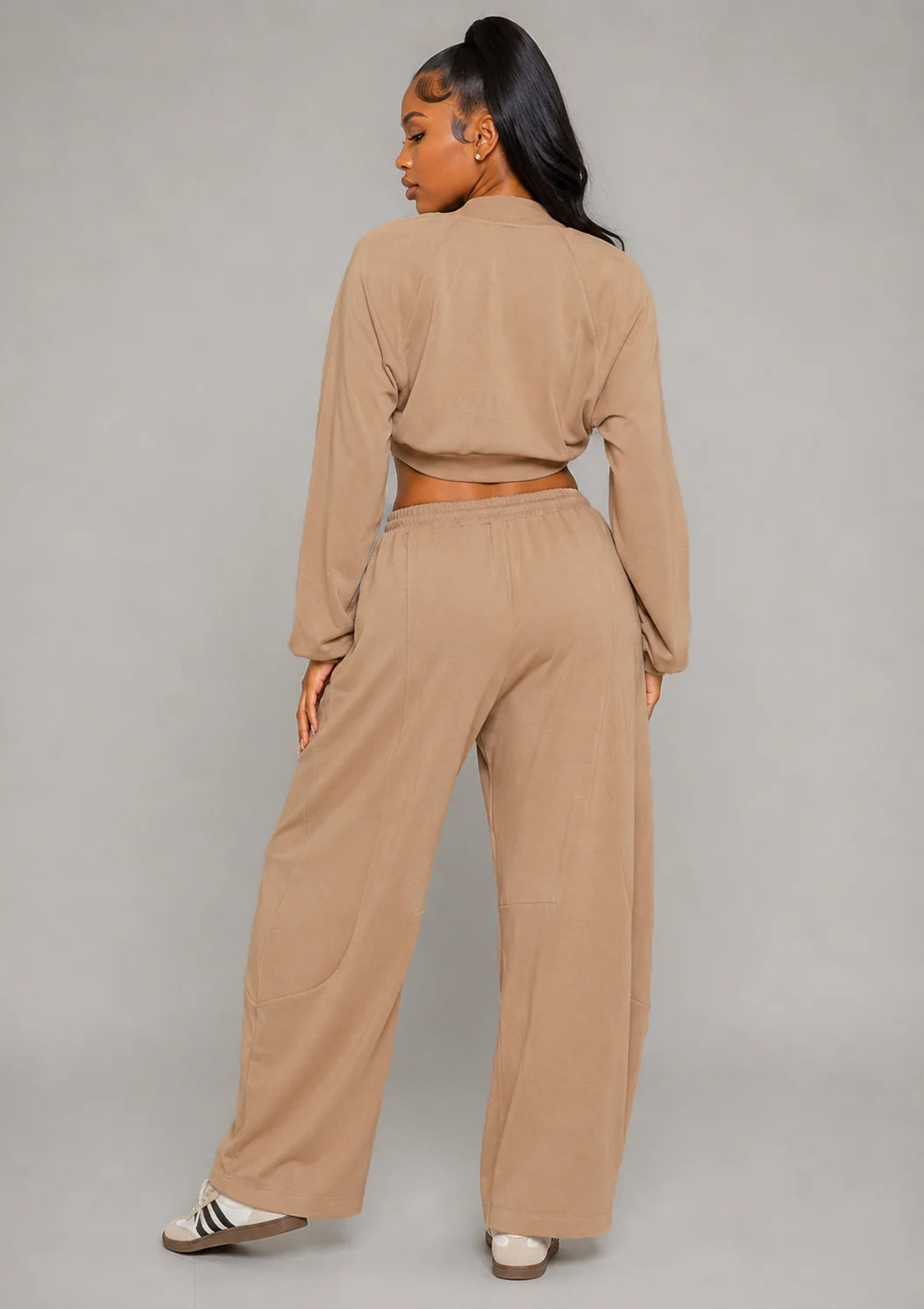 Open Front Cardigan Inside Tank Crop Top And Pants 3 Pcs Set