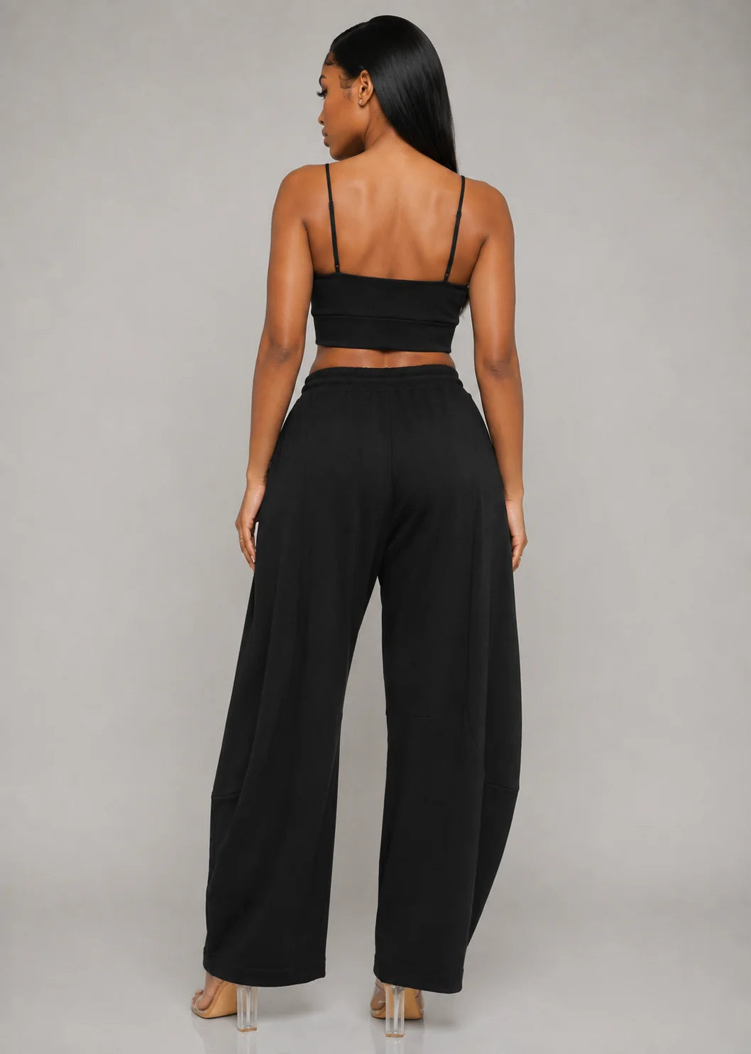 Open Front Cardigan Inside Tank Crop Top And Pants 3 Pcs Set