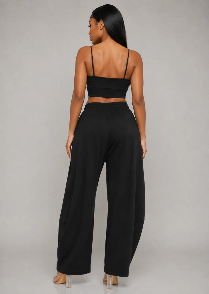 Open Front Cardigan Inside Tank Crop Top And Pants 3 Pcs Set