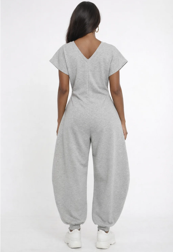 JP3573CMP - V NECK SS BAGGY JUMPSUIT
