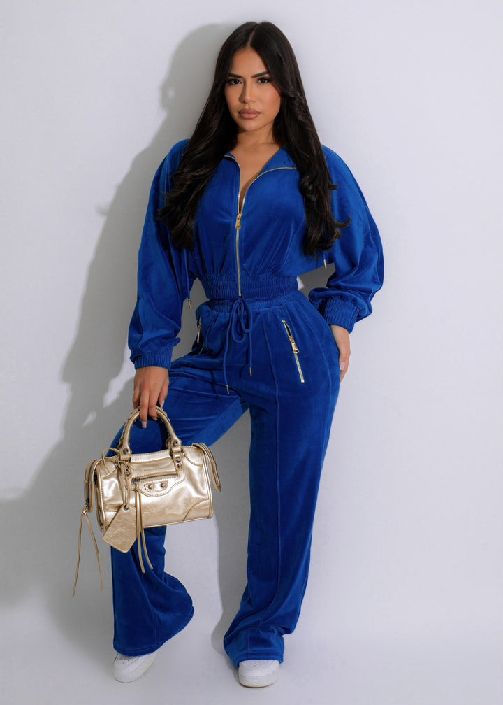 Velour Funnel Neck Jacket & Pants Set