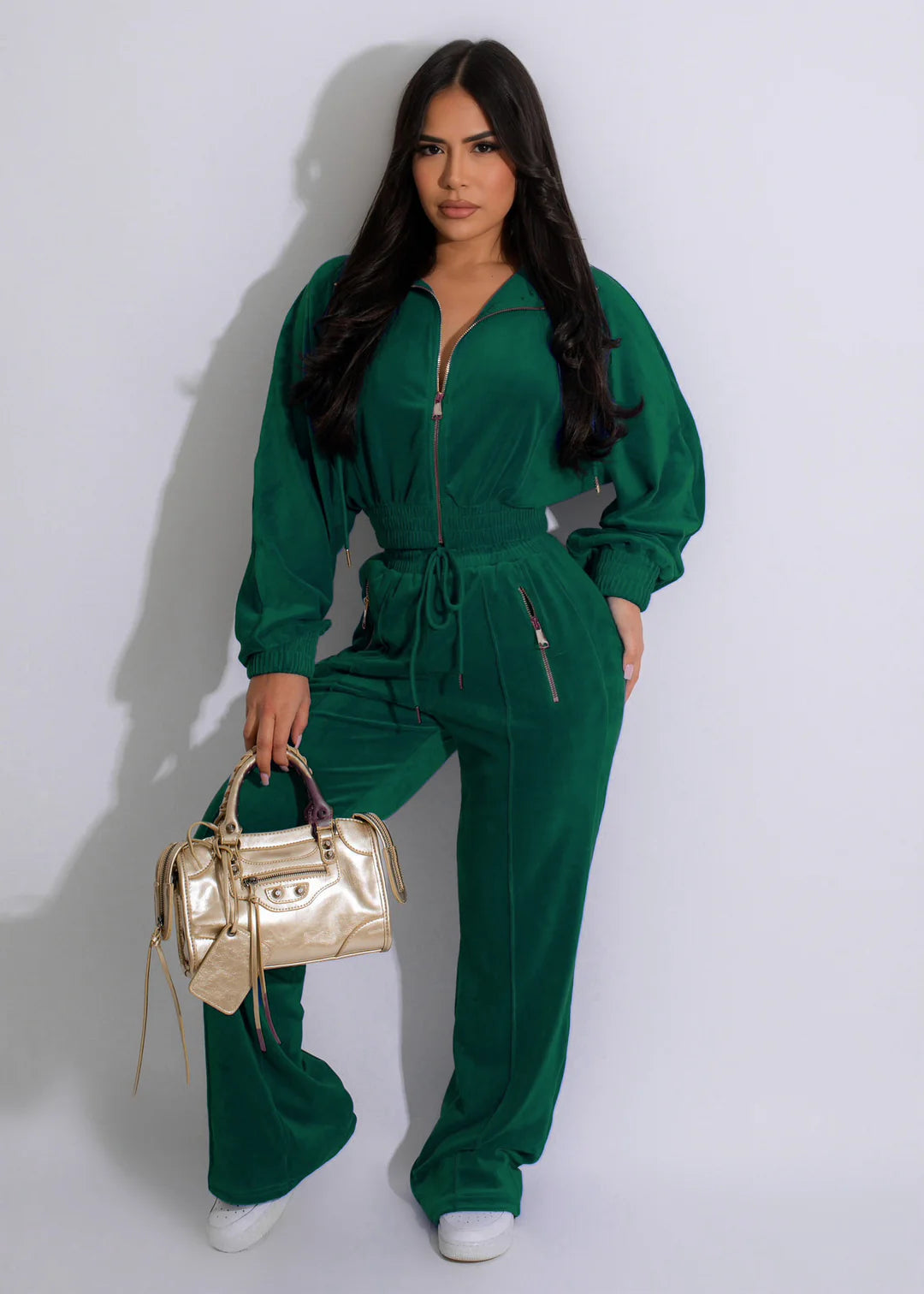 Velour Funnel Neck Jacket & Pants Set