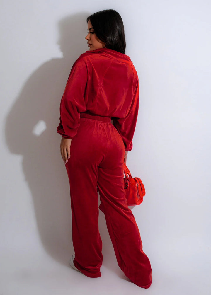 Velour Funnel Neck Jacket & Pants Set