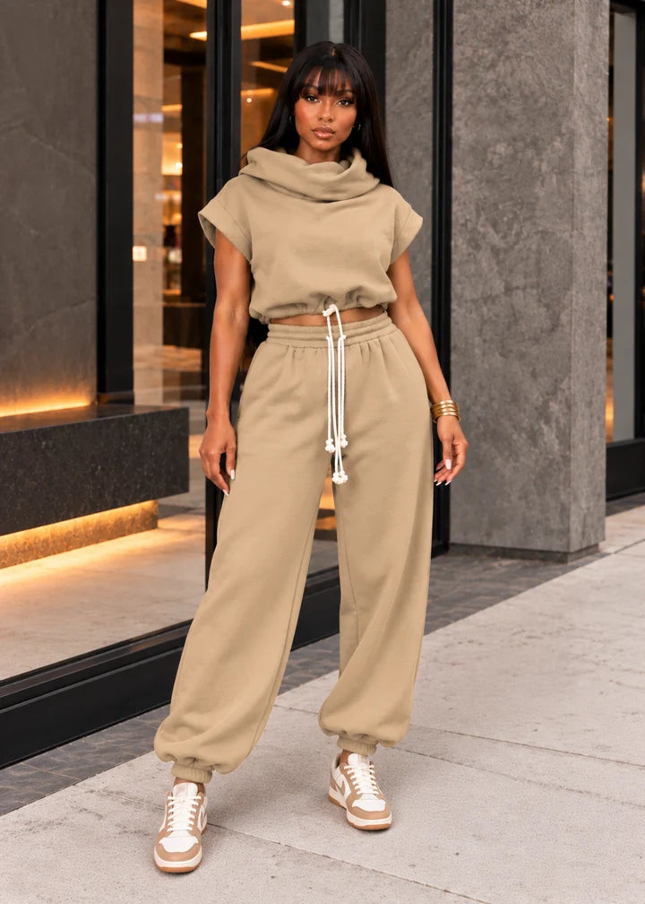 FLEECE COWL NECK TOP & JOGGER SET