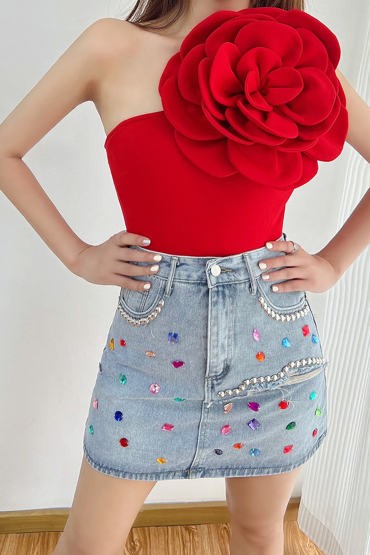 Bodysuit 3D Floral Asymmetric