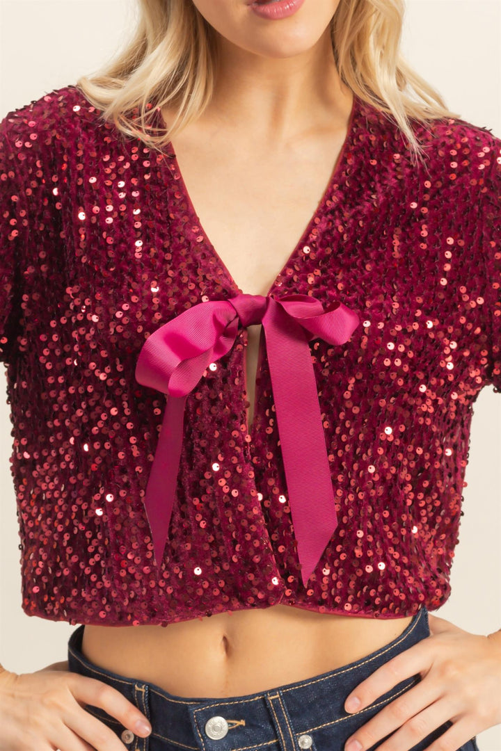Tie Detail Sequined Crop Top