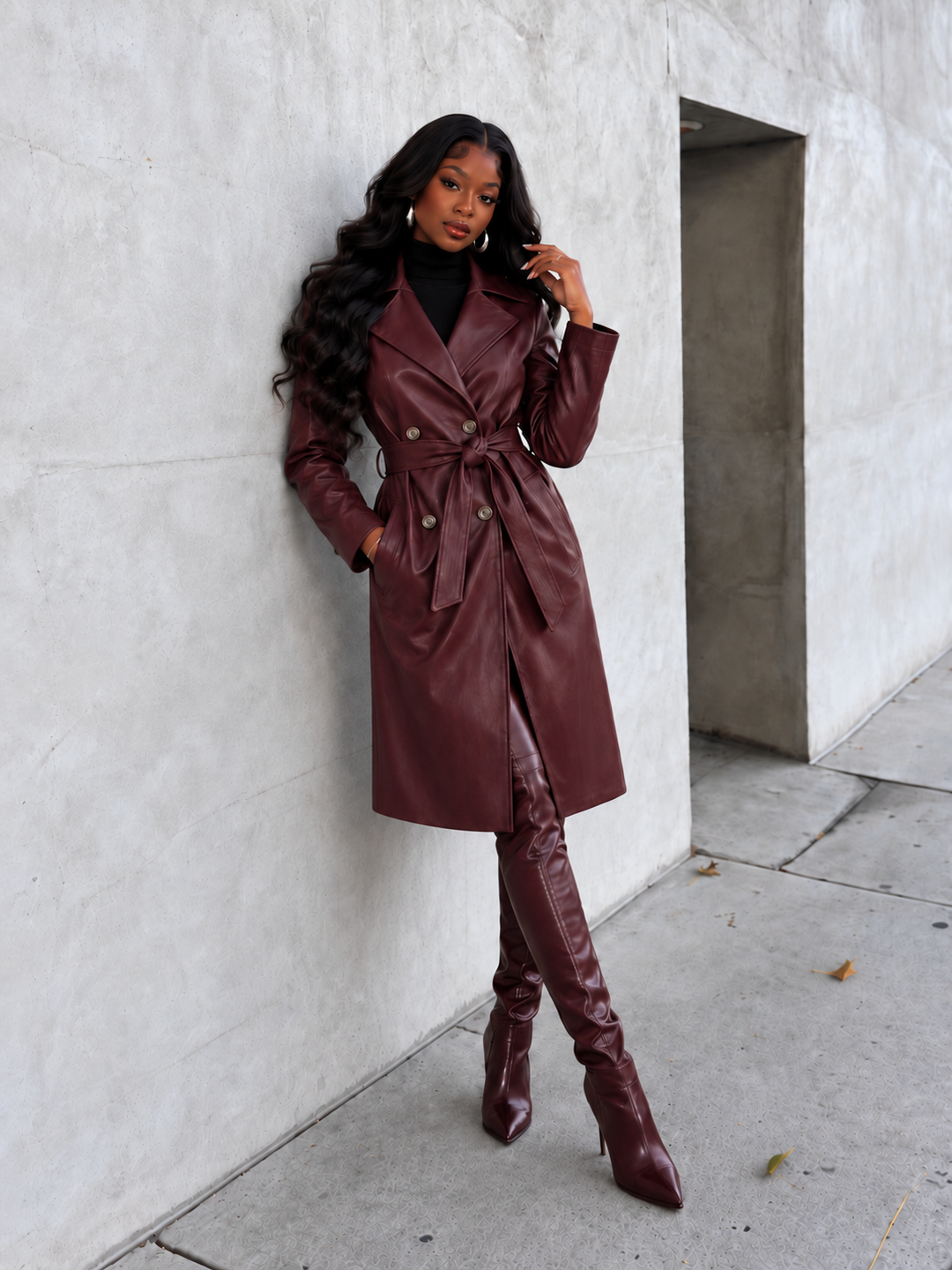 FAUX PU LONG COAT