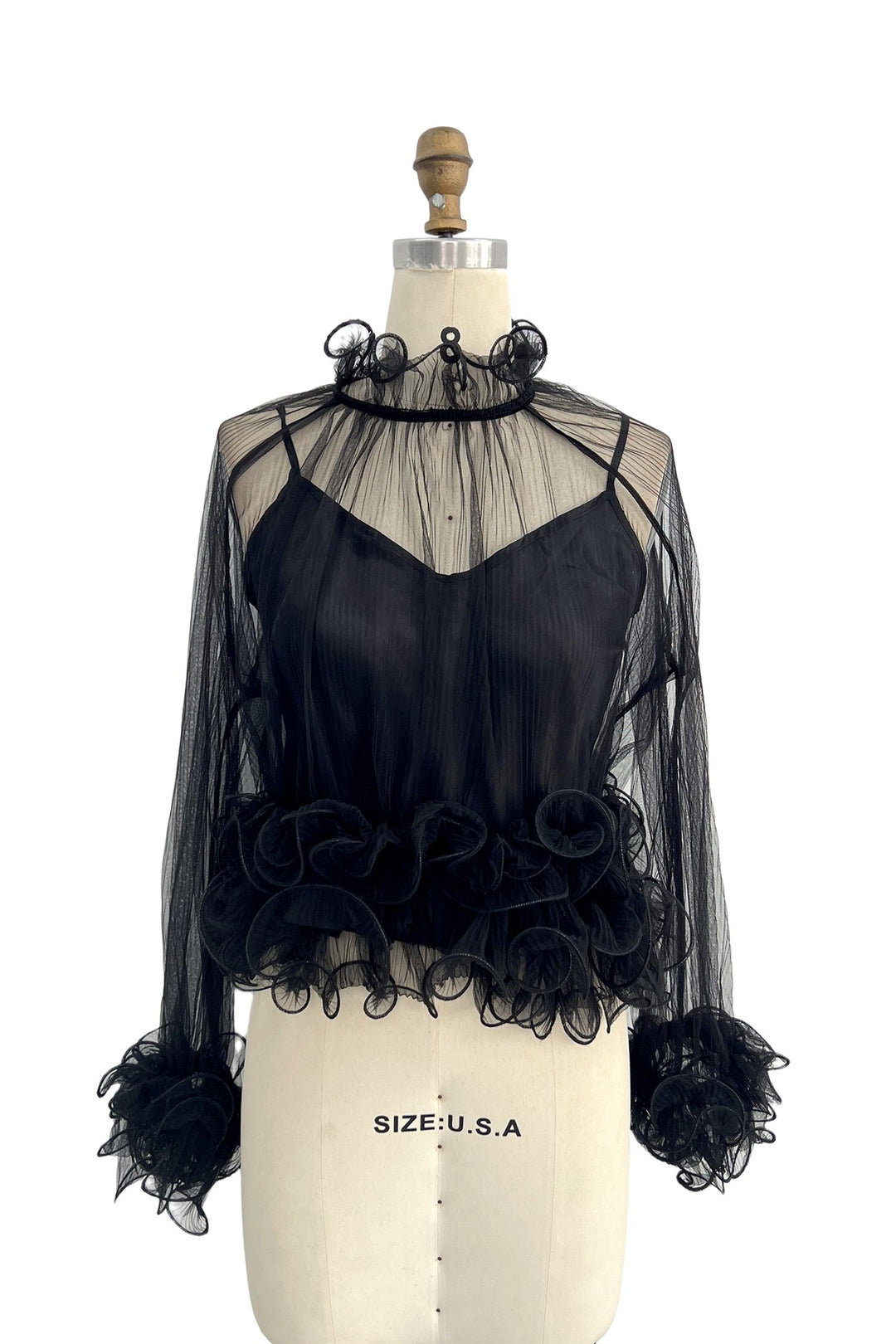 2-pcs Sheer Ruffle Trim Blouse