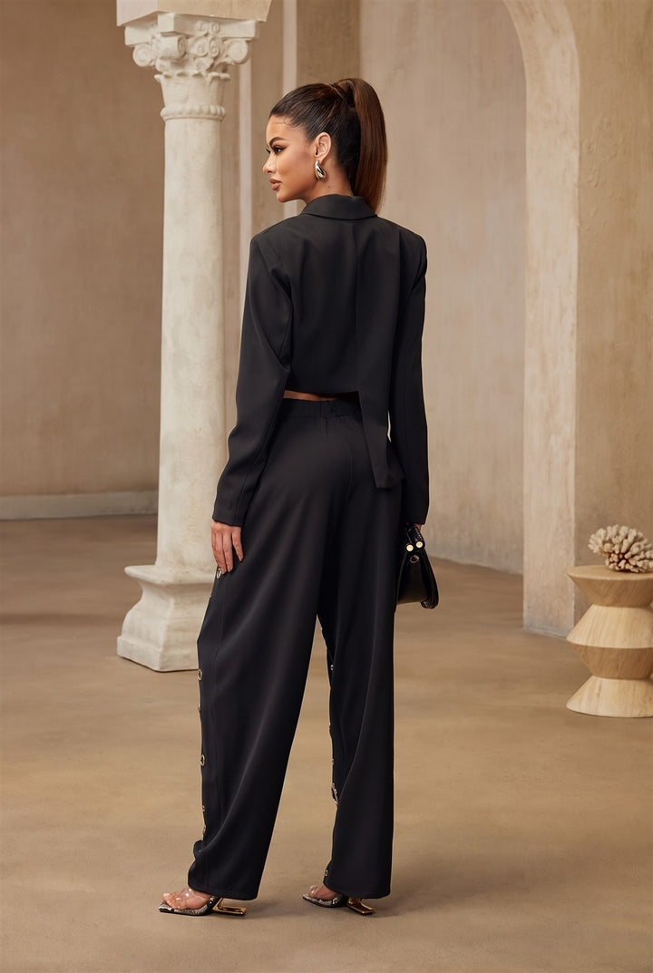 Eyelet Circle Print Tailored Blazer Pant Set