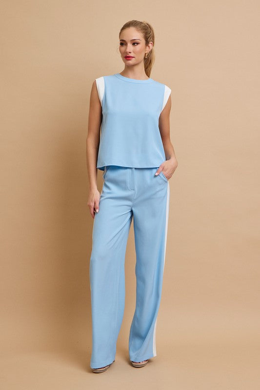 Sleeveless Top And Pants With Contrast Set