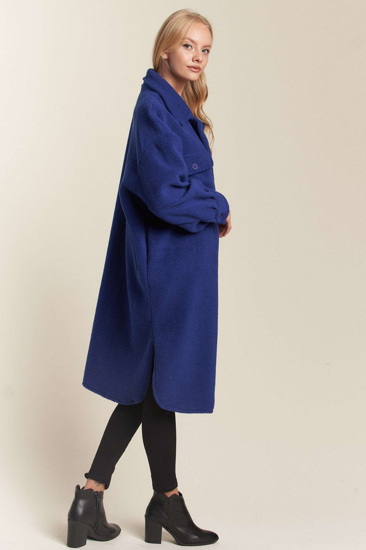 Faux Fur Button Down Pocket Long Jacket J324.18