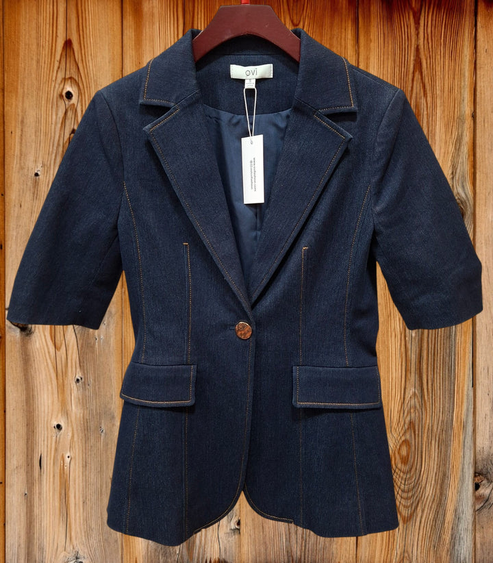 Olivia One Button Short Sleeve Denim Blazer