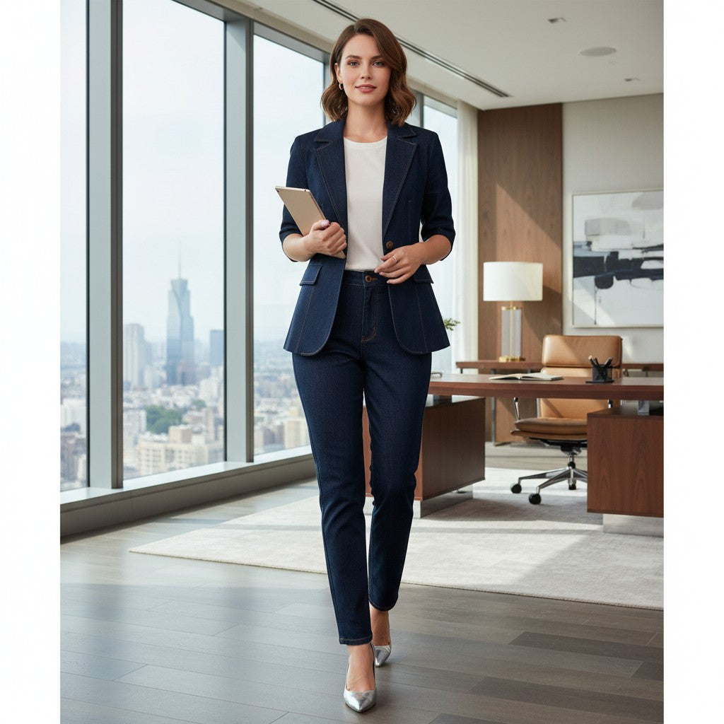 Olivia One Button Short Sleeve Denim Blazer
