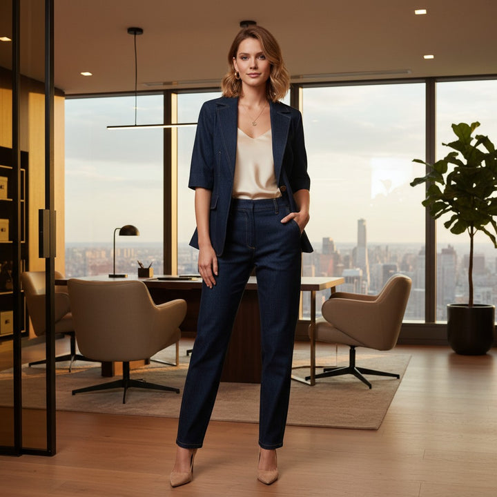 Olivia One Button Short Sleeve Denim Blazer
