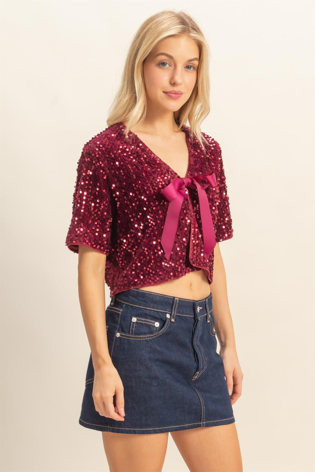 Tie Detail Sequined Crop Top