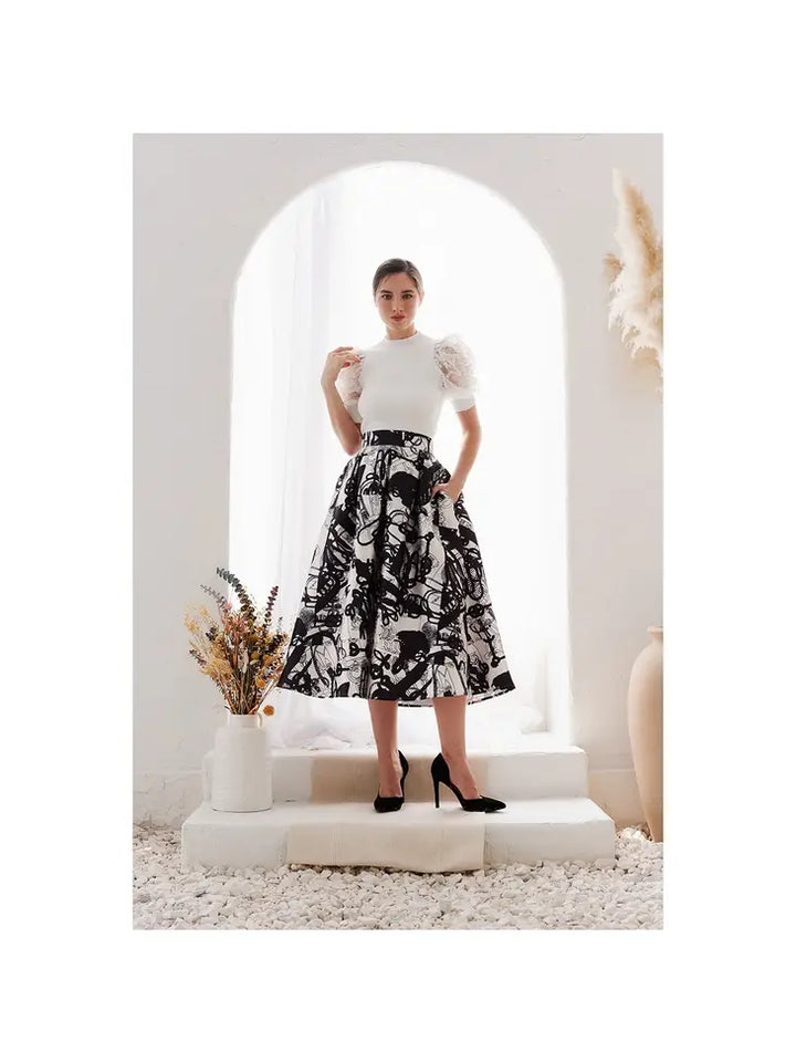 Midi Skirt Abstract Print