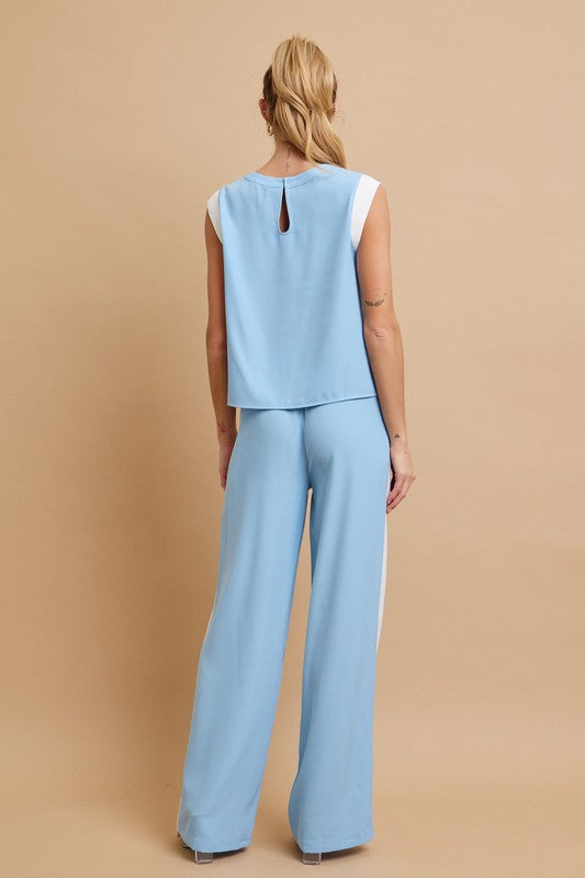 Sleeveless Top And Pants With Contrast Set