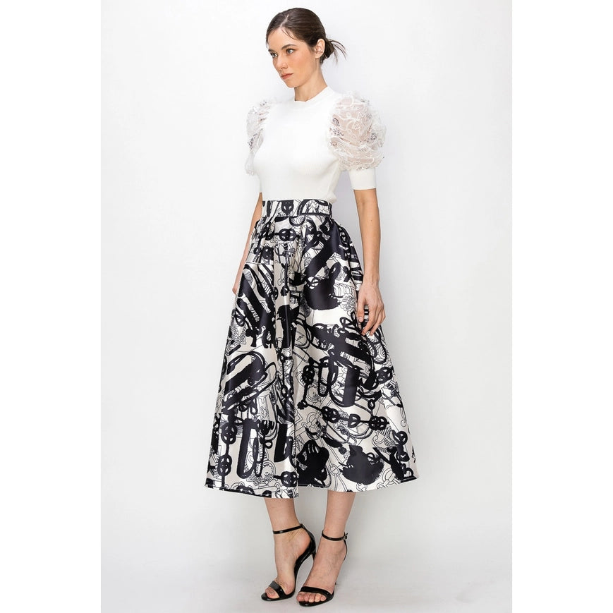 Midi Skirt Abstract Print