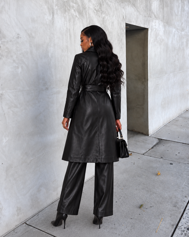 FAUX PU LONG COAT