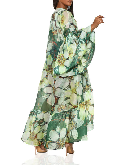 Nature Print Sheer Ballon Sleeve Cardigan